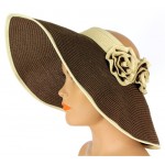 Straw Visor Hats - Foldable Accent With Matching Flowers - Brown - HT-5250BN